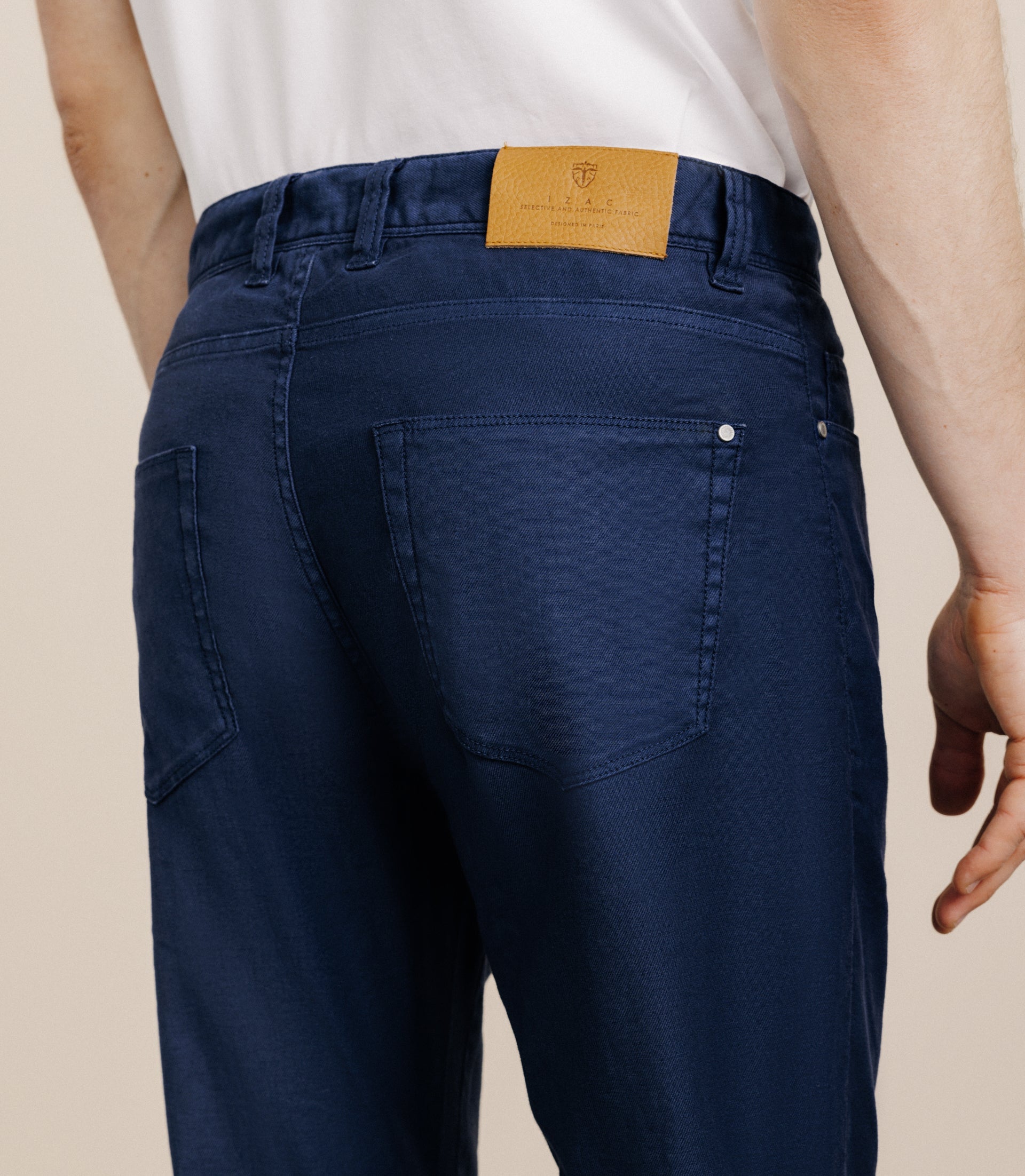 Pantalon droit en lin et coton marine - IZAC