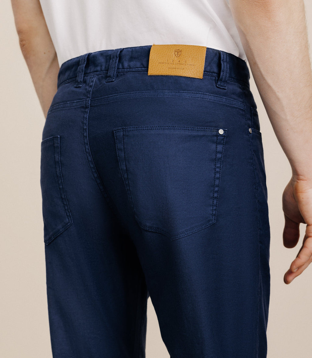 Pantalon droit en lin et coton marine - IZAC
