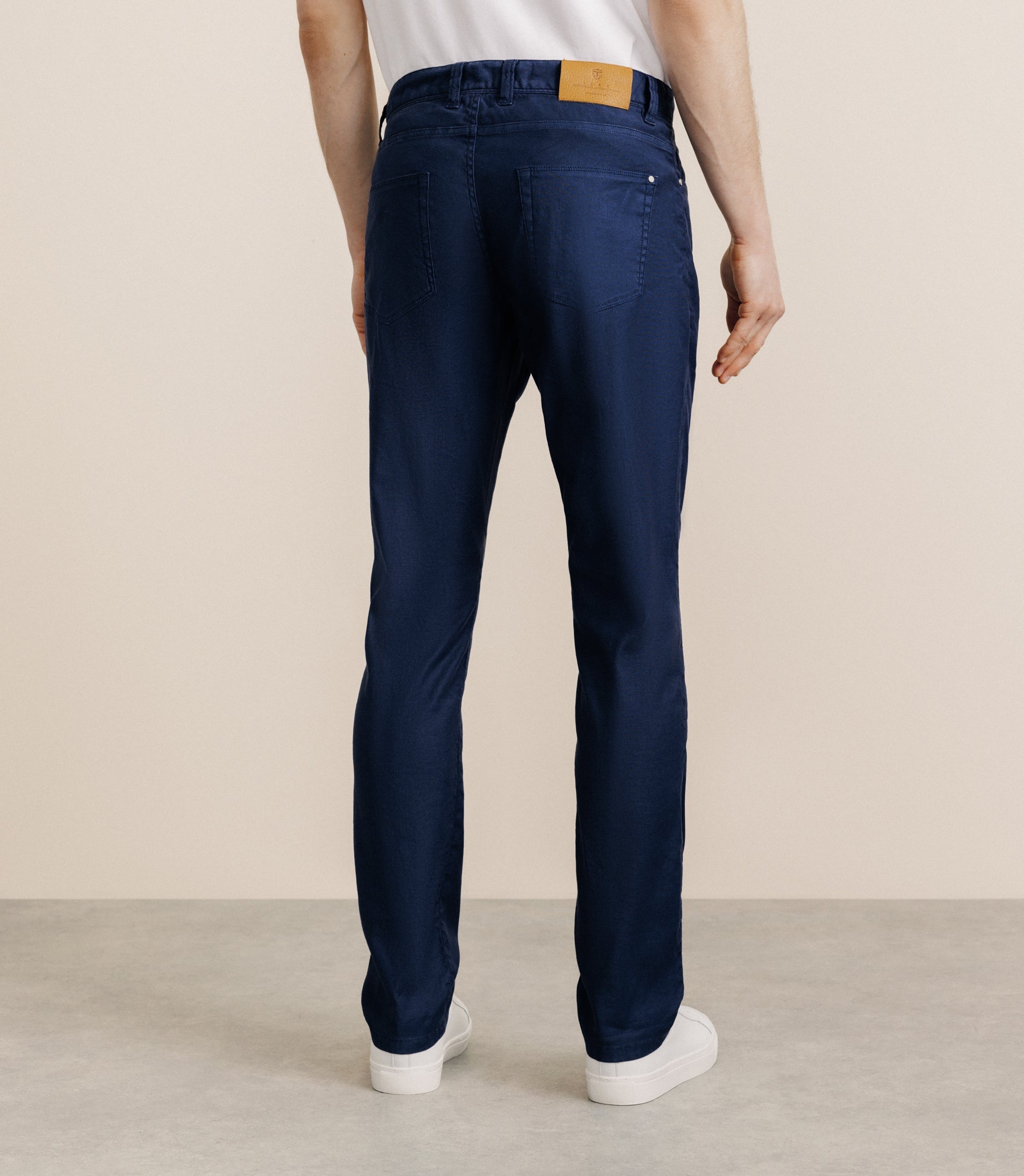 Pantalon droit en lin et coton marine - IZAC