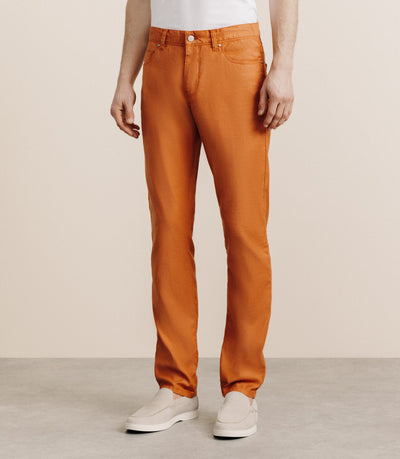 Pantalon droit en lin et coton orange - IZAC