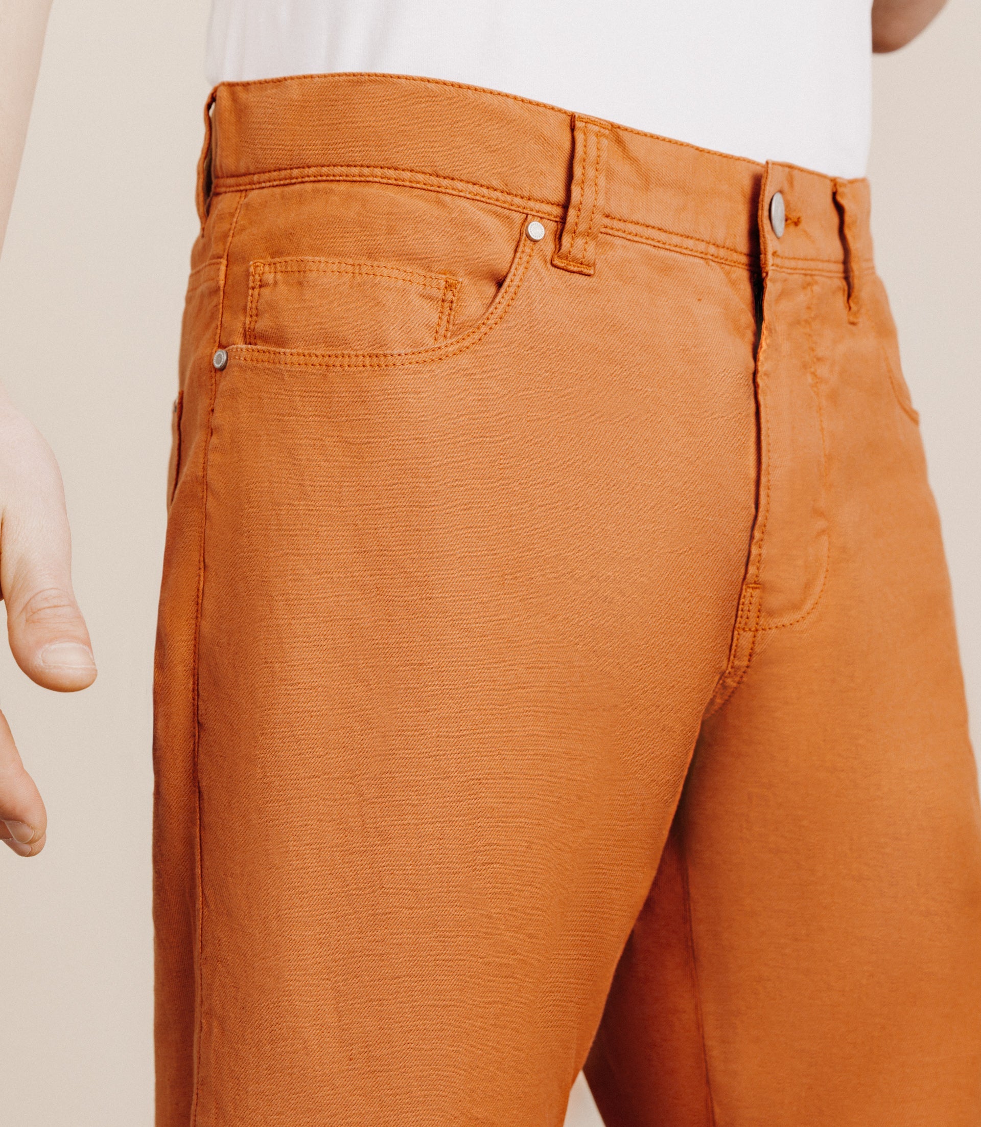 Pantalon droit en lin et coton orange - IZAC