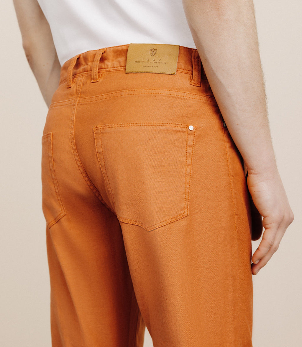 Pantalon droit en lin et coton orange - IZAC