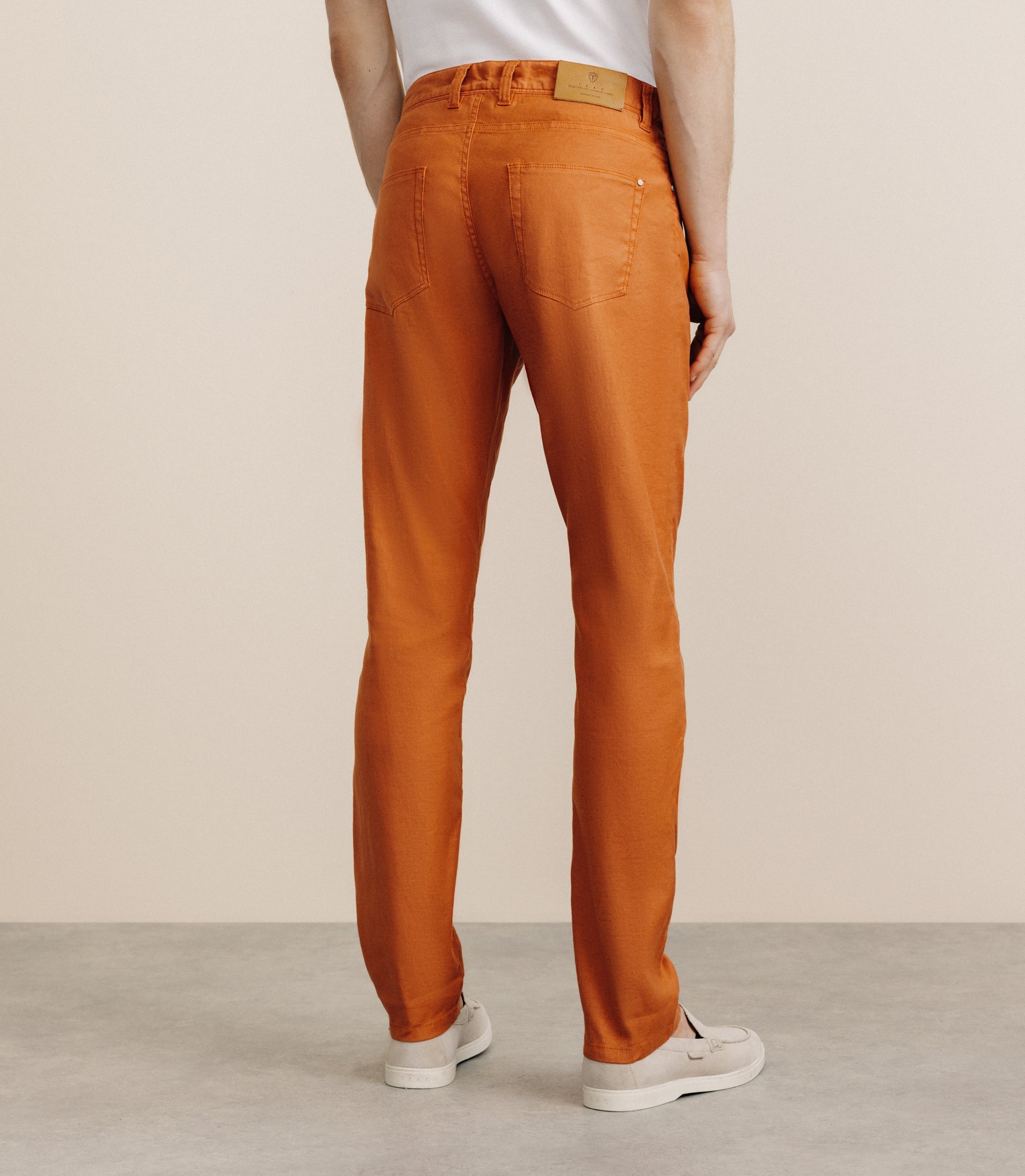 Pantalon droit en lin et coton orange - IZAC