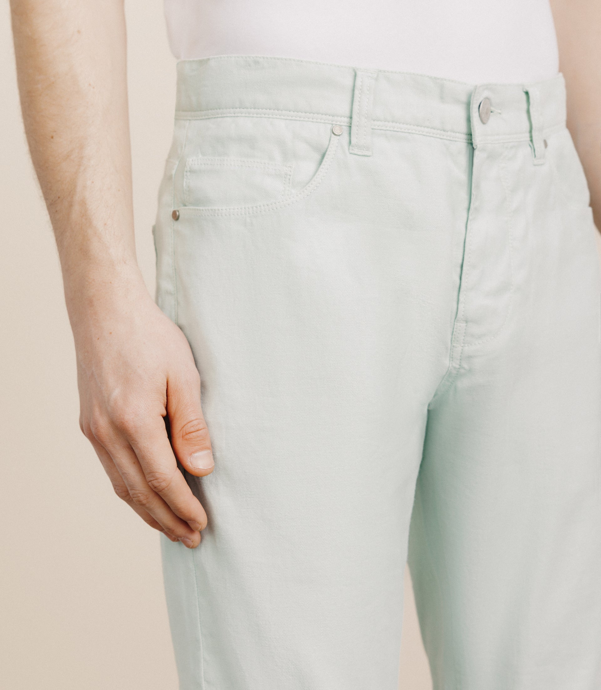 Pantalon droit en lin et coton vert - IZAC