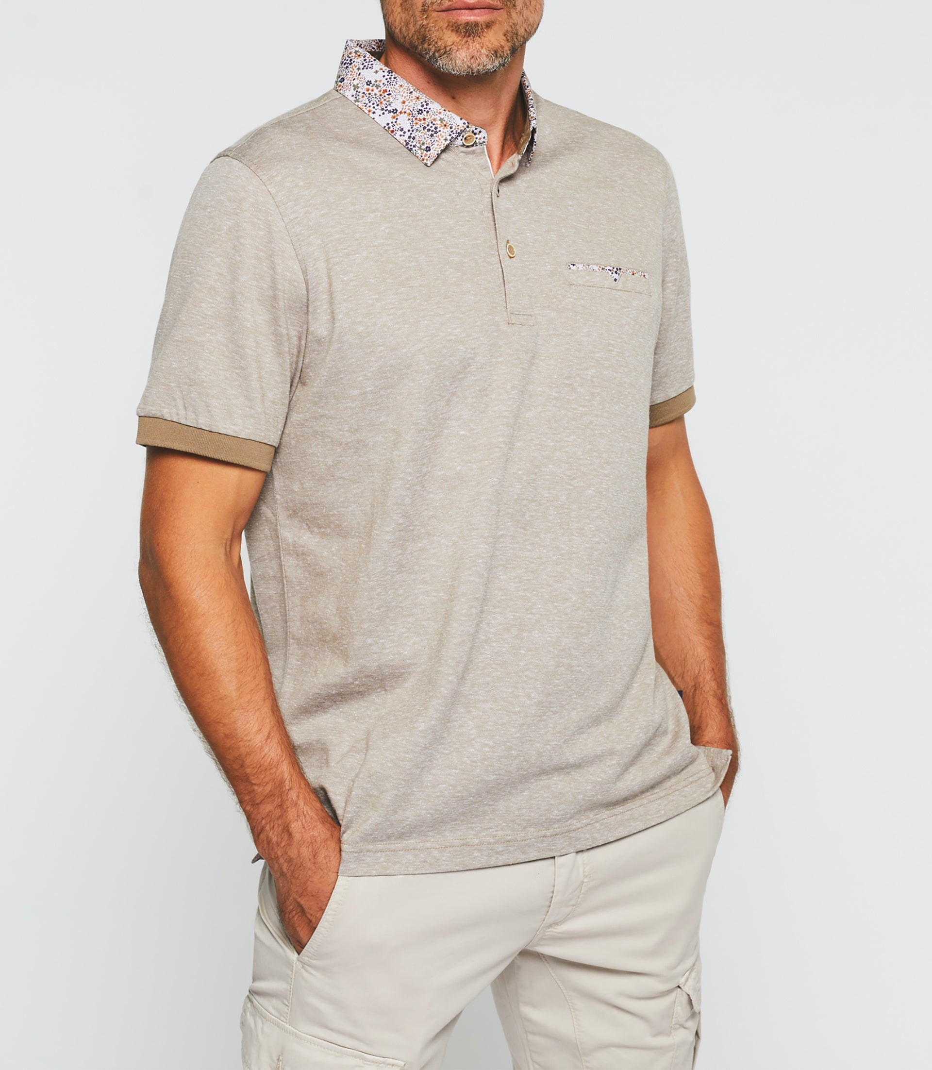 Polo manches courtes beige foncé "Guylaine" - IZAC