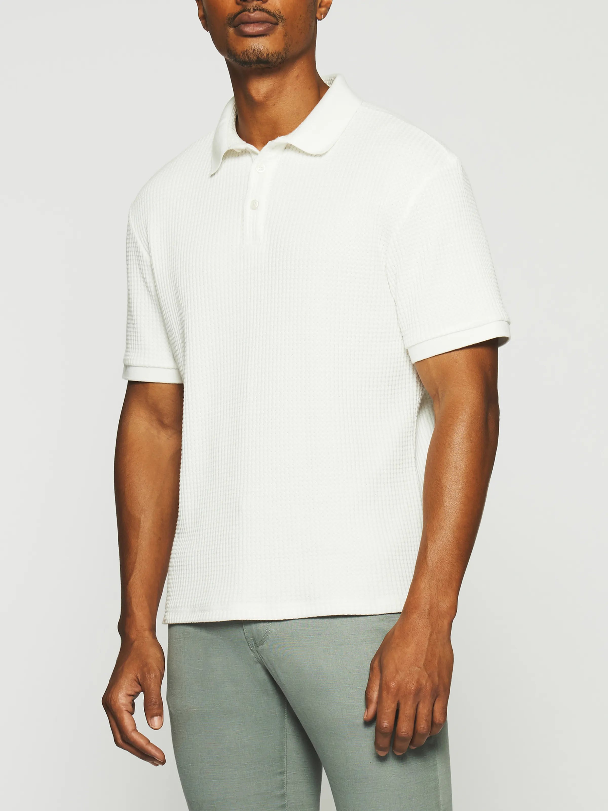 Polo uni en maille fantaisie blanc GEORGE - IZAC