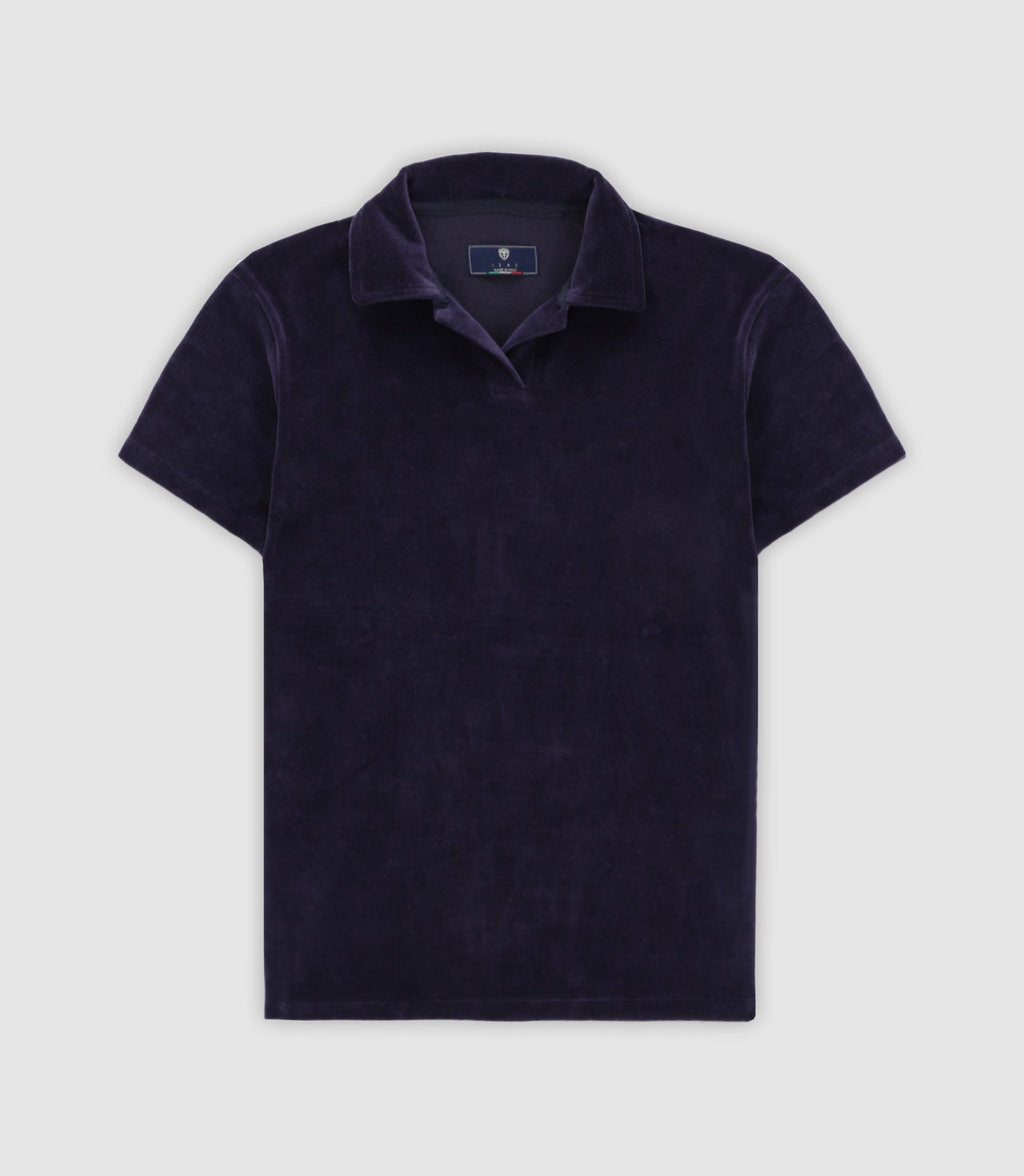 Polo en éponge col ouvert marine - IZAC
