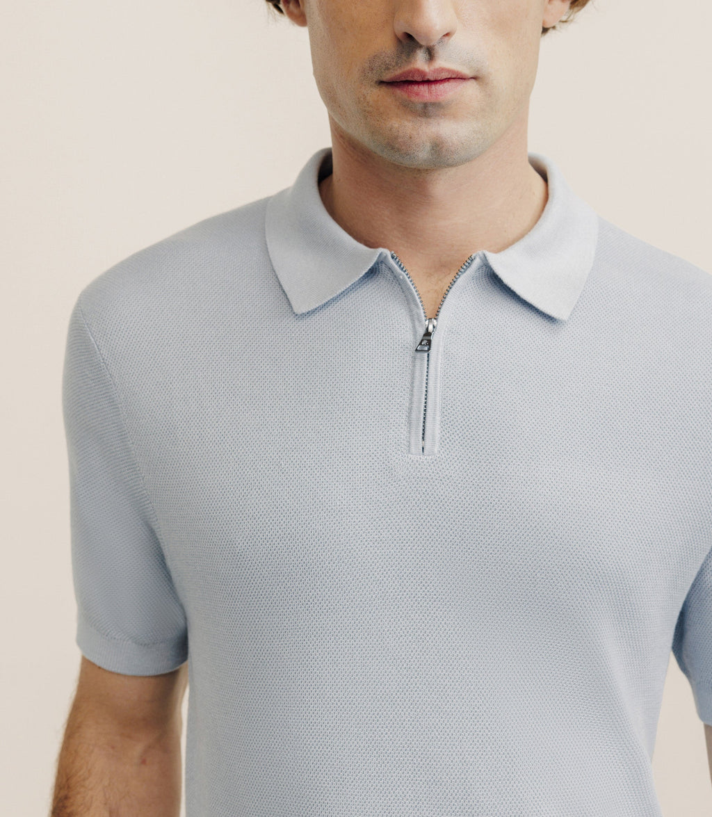 Polo col zip gris bleu - IZAC