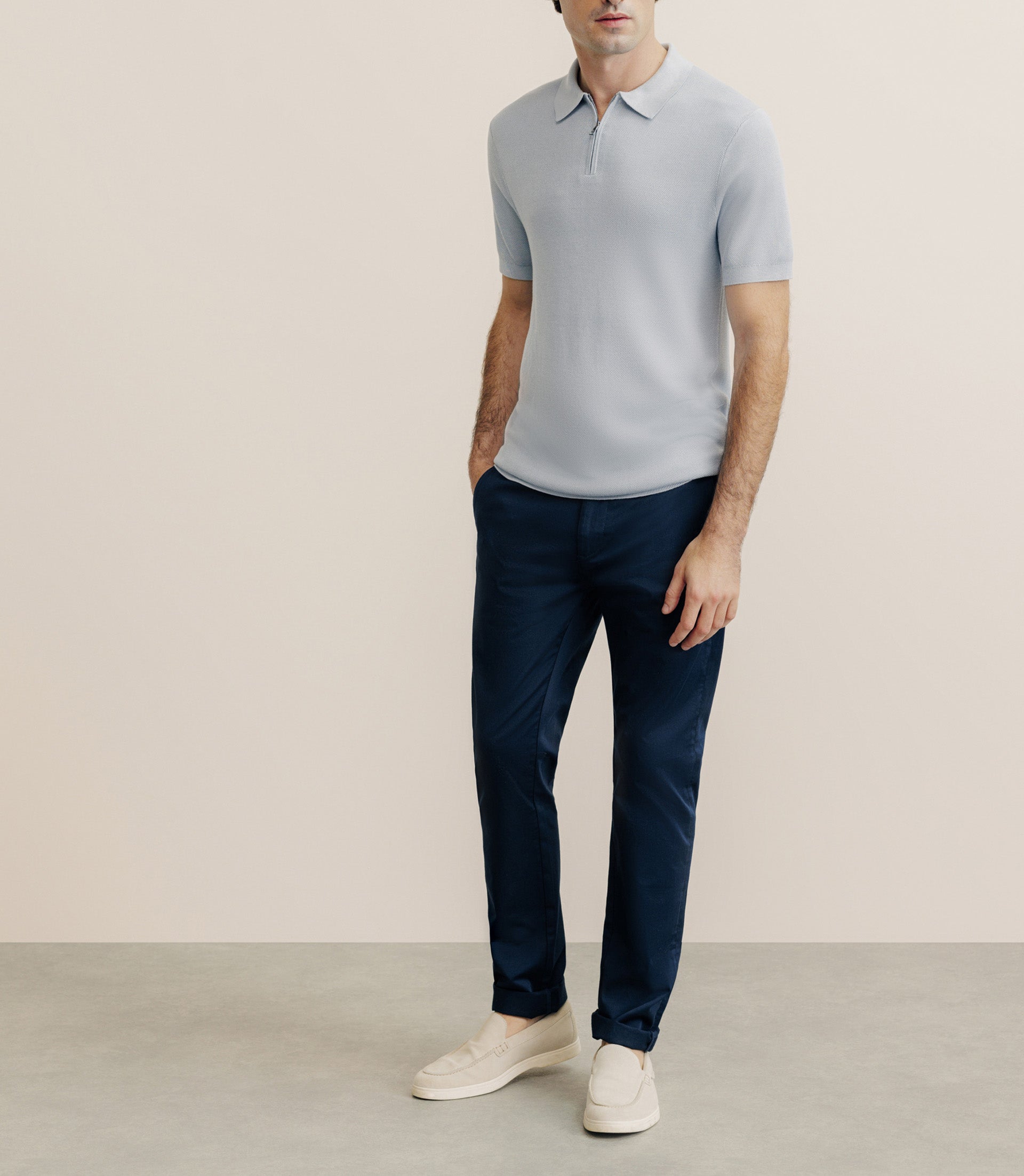 Polo col zip gris bleu - IZAC
