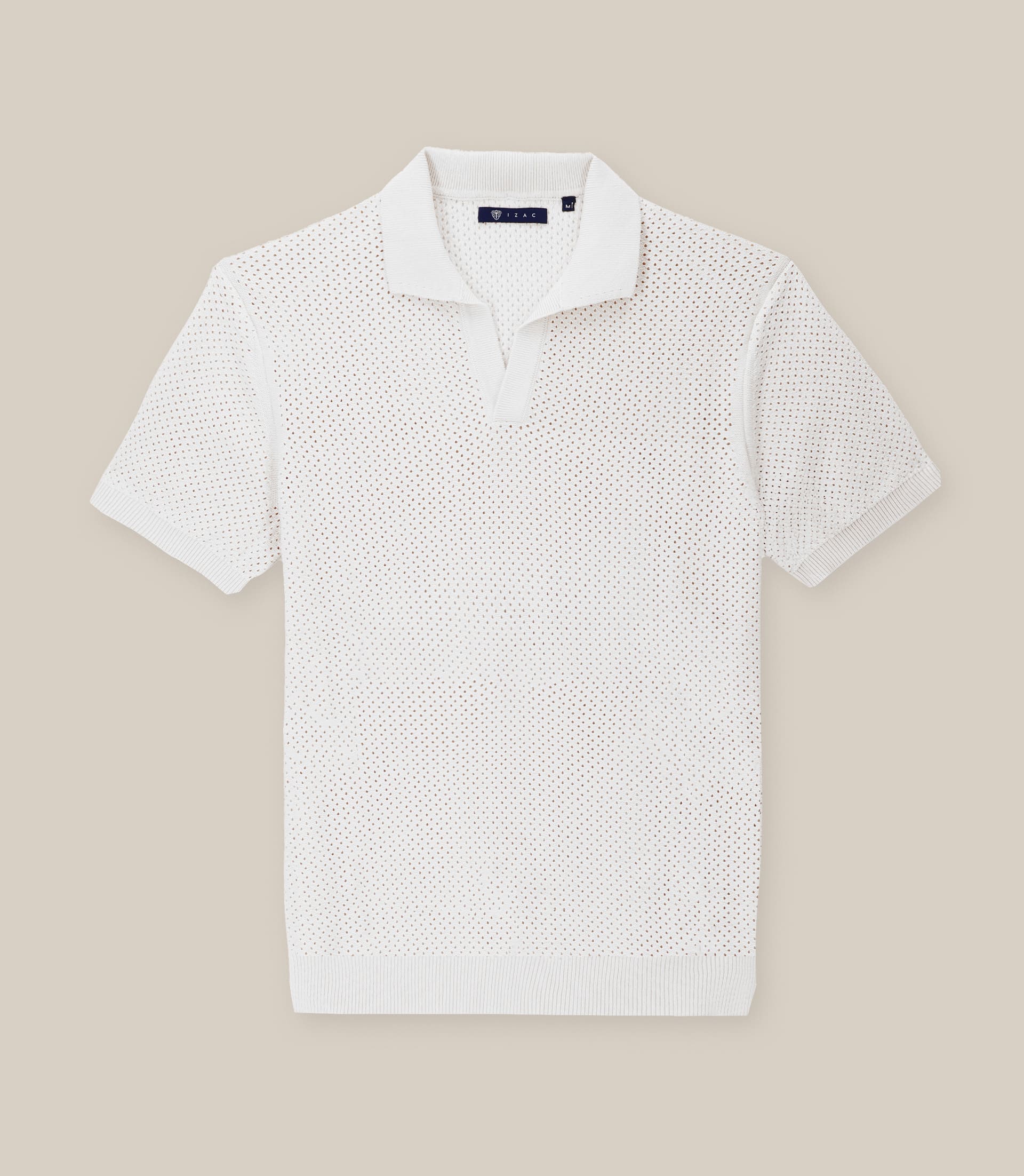 Polo col ouvert en maille ajouré écru - IZAC