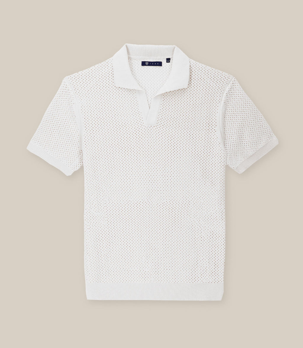 Polo col ouvert en maille ajouré écru - IZAC