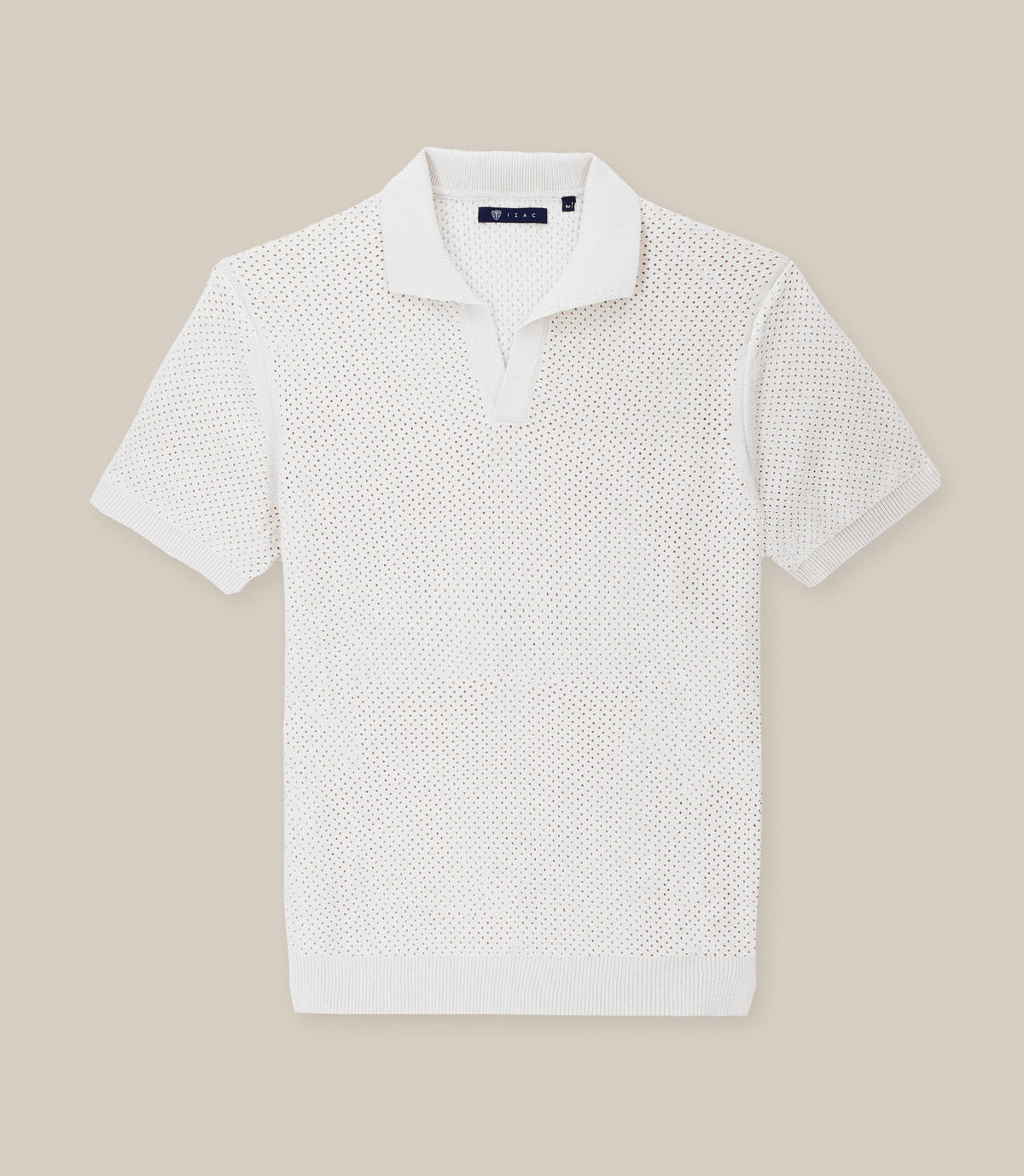 Polo col ouvert en maille ajouré écru - IZAC