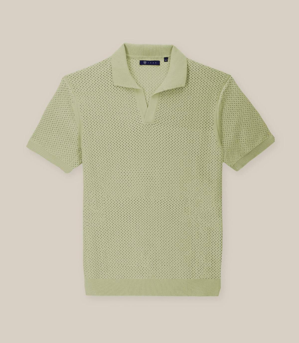 Polo col ouvert en maille ajouré kaki clair - IZAC
