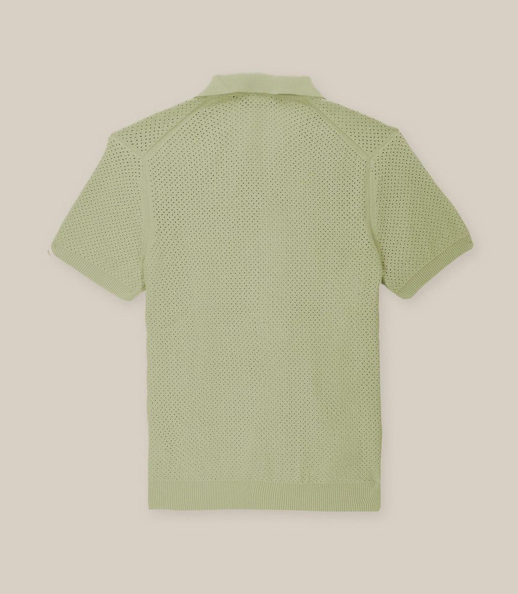Polo col ouvert en maille ajouré kaki clair - IZAC