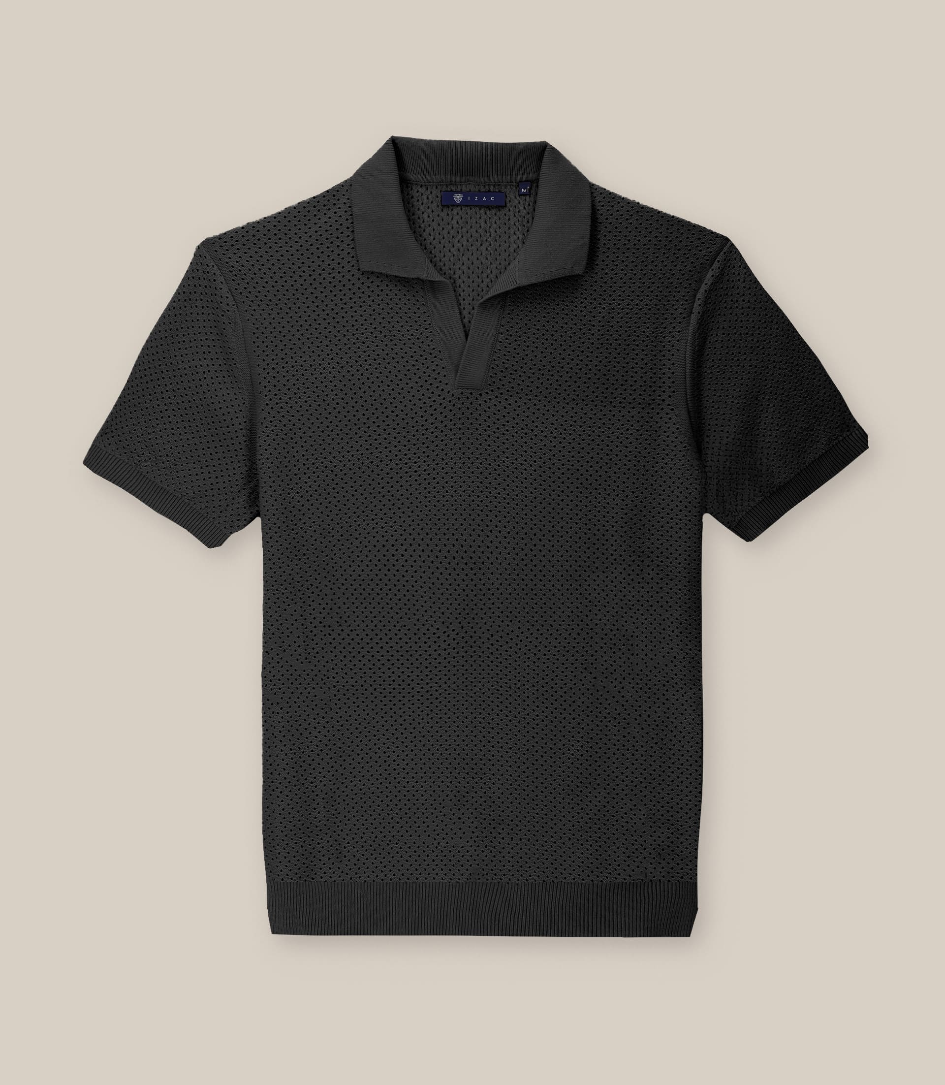 Polo col ouvert en maille ajouré noir - IZAC