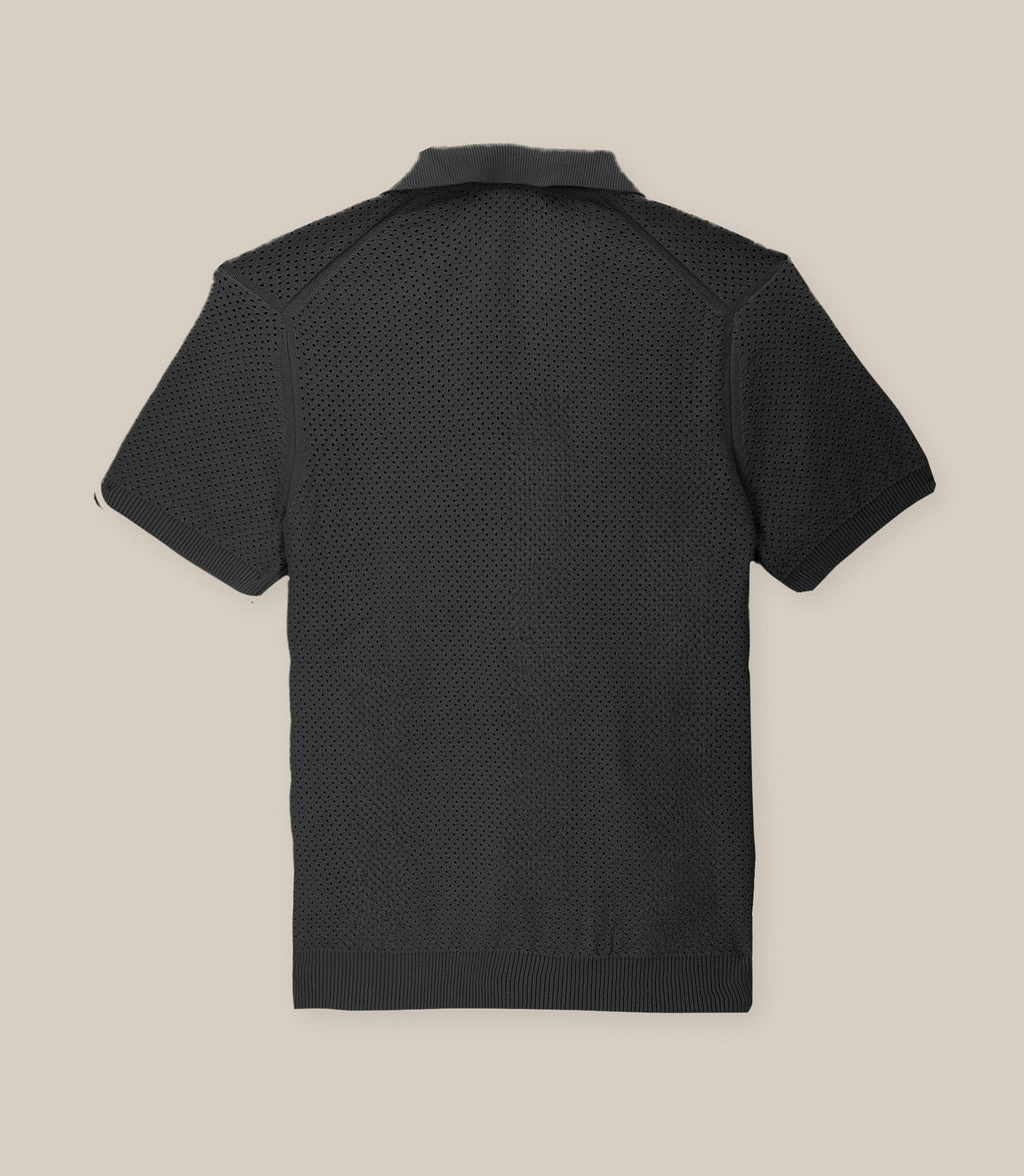Polo col ouvert en maille ajouré noir - IZAC