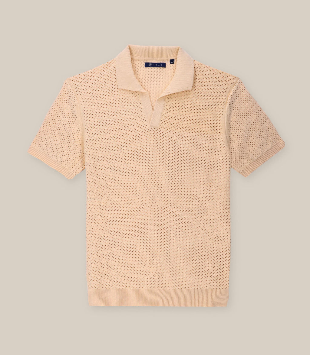 Polo col ouvert en maille ajouré peche - IZAC