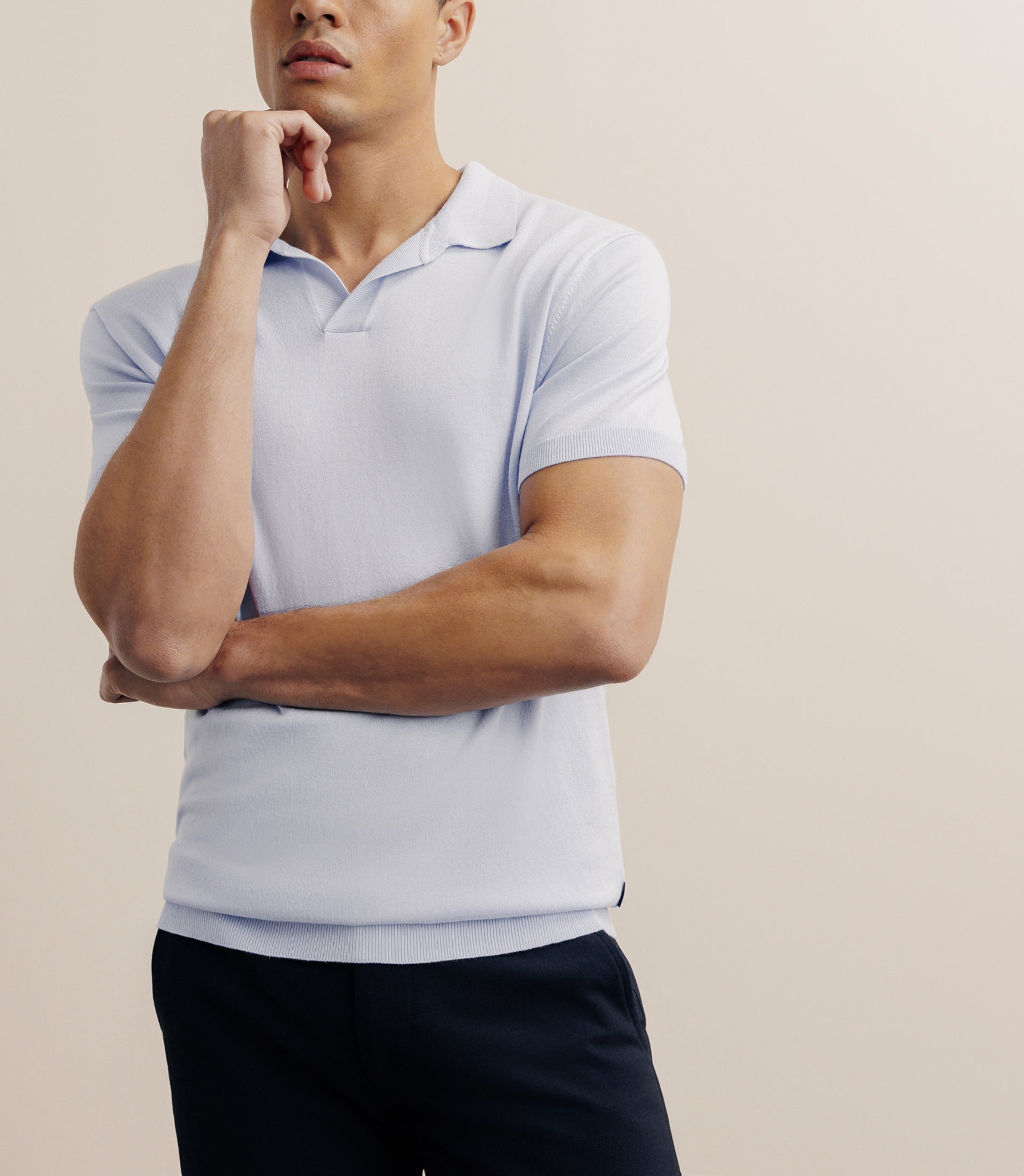 Polo col ouvert en maille bleu ciel - IZAC