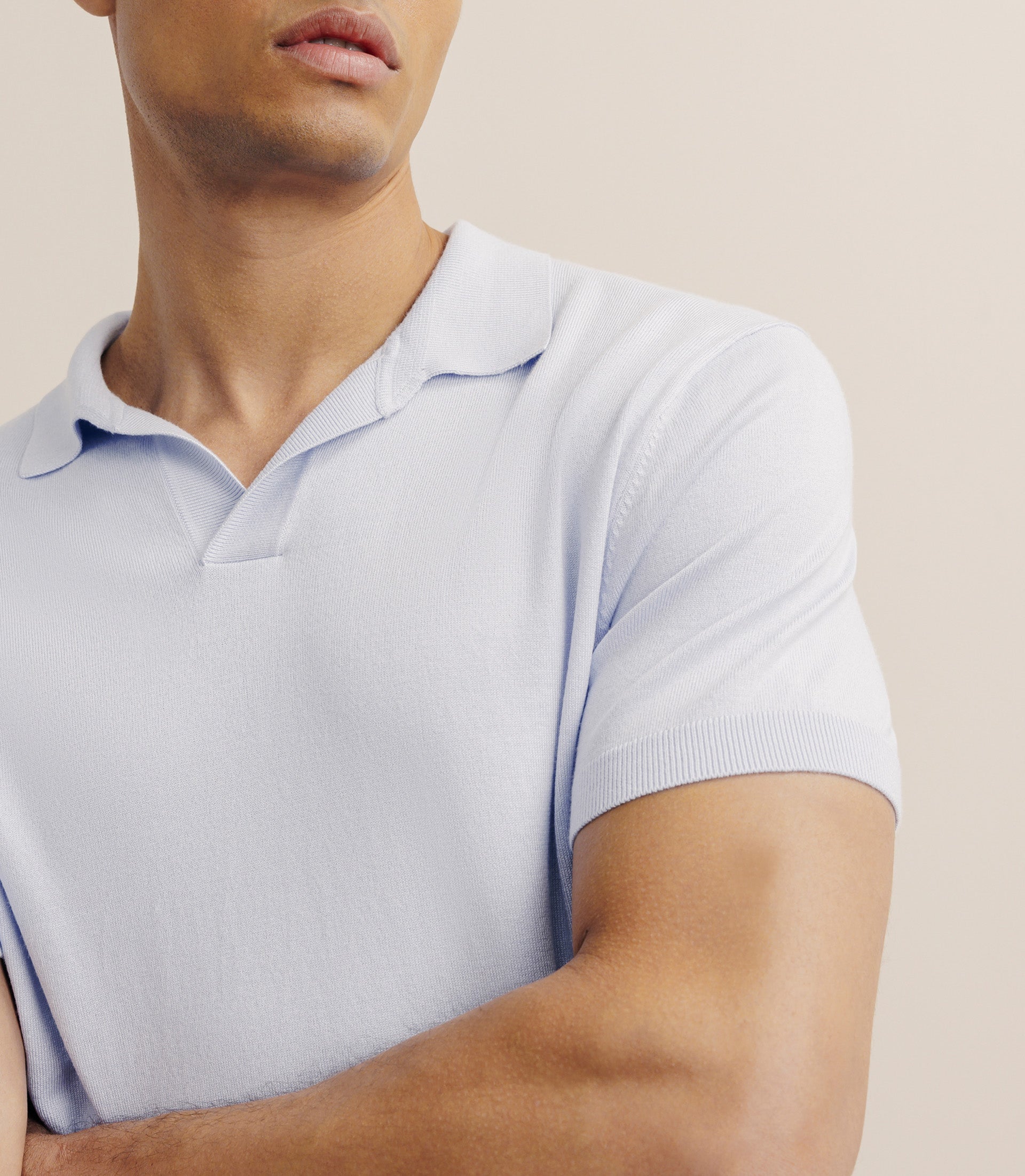 Polo col ouvert en maille bleu ciel - IZAC