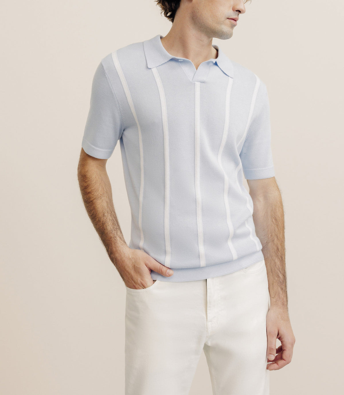 Polo en maille à rayures bleu ciel - IZAC