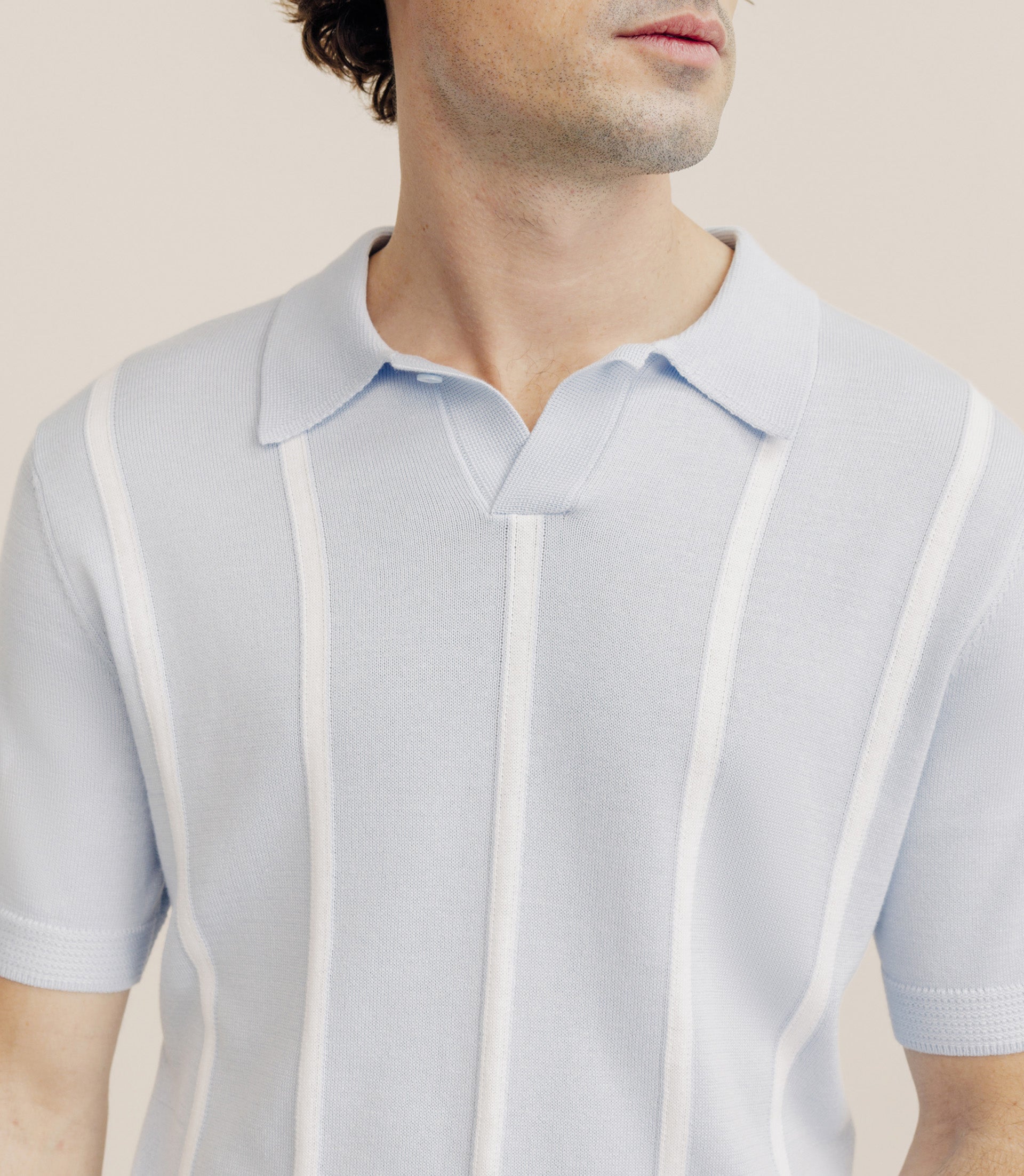 Polo en maille à rayures bleu ciel - IZAC