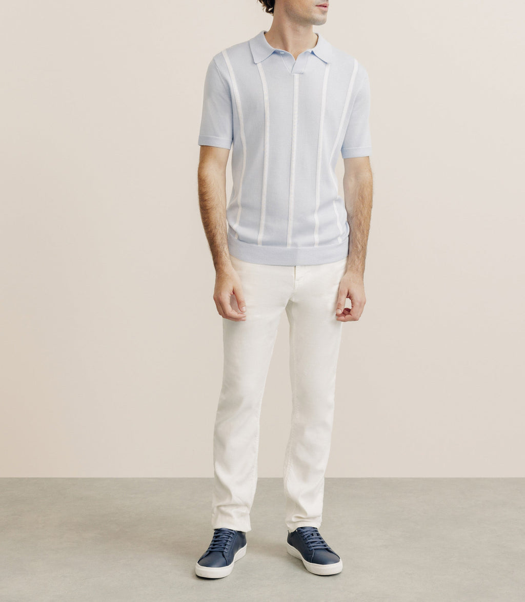 Polo en maille à rayures bleu ciel - IZAC