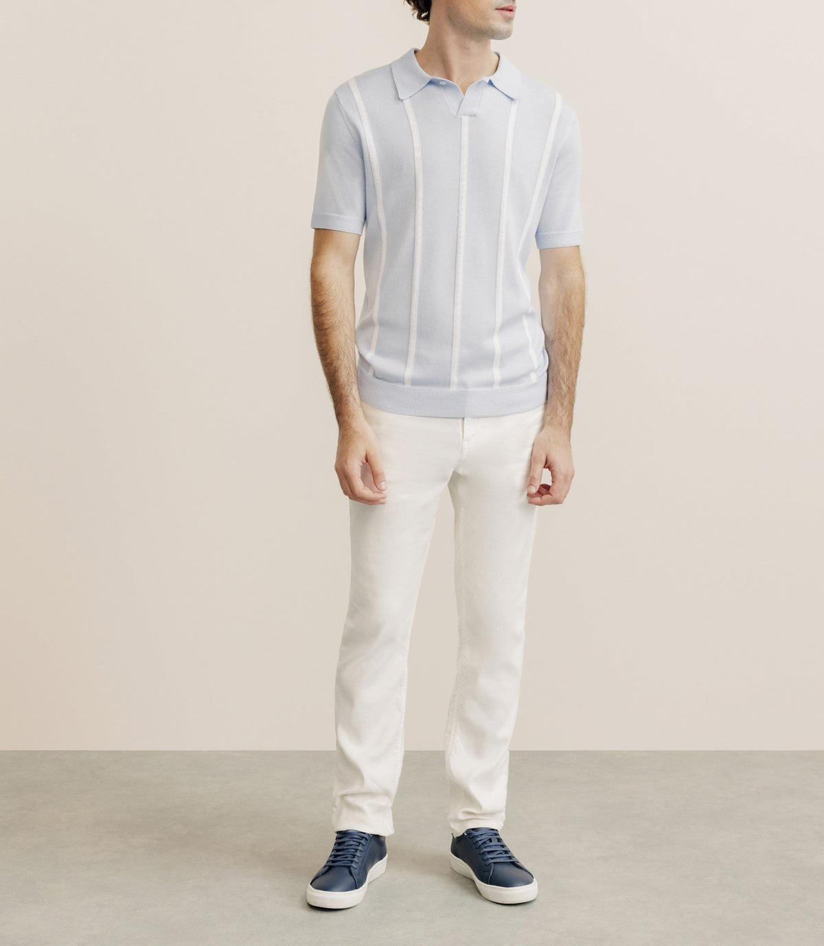 Polo en maille à rayures bleu ciel - IZAC