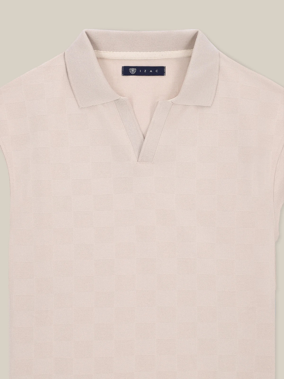 Polo col ouvert motif damier beige - IZAC