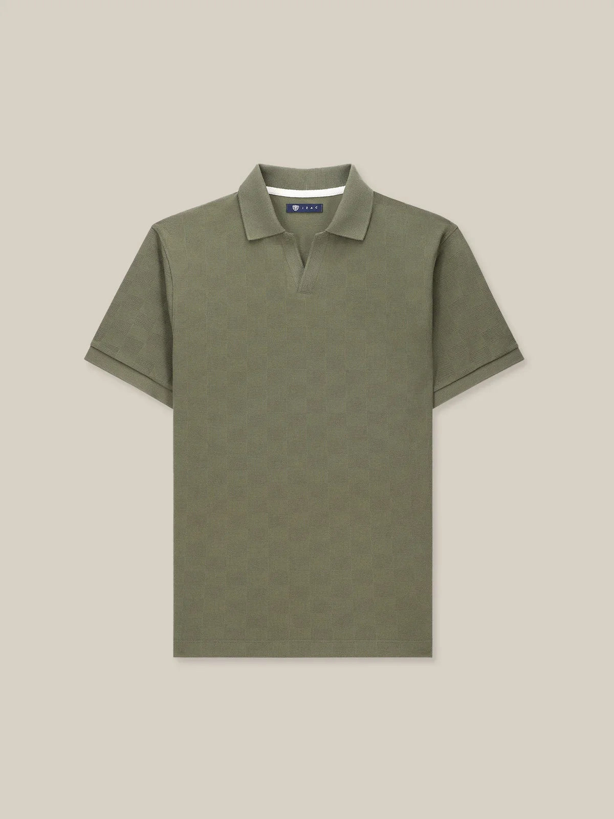 Polo col ouvert motif damier kaki - IZAC