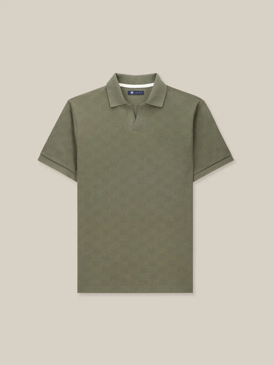 Polo col ouvert motif damier kaki - IZAC