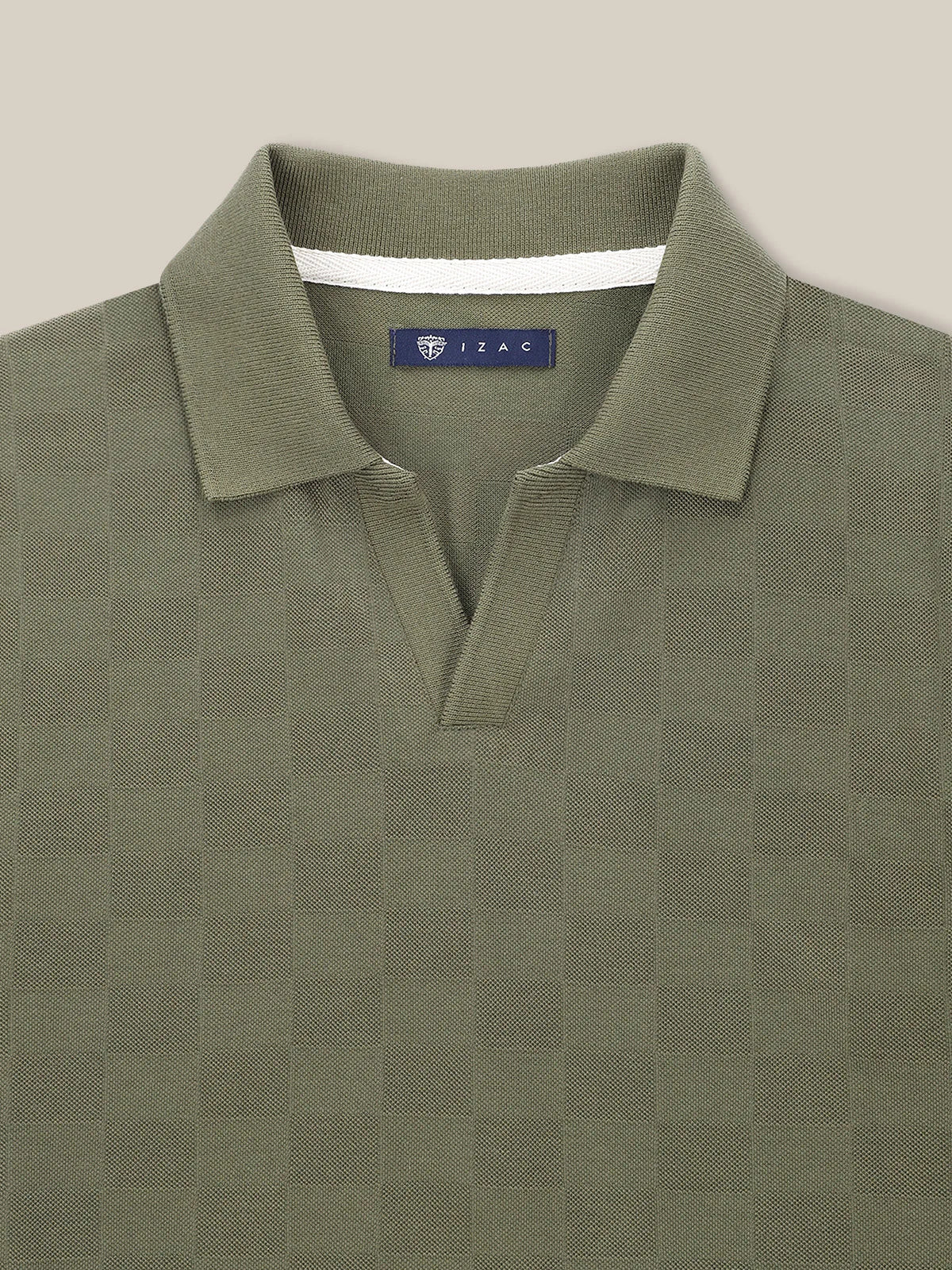 Polo col ouvert motif damier kaki - IZAC