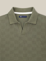 Polo col ouvert motif damier kaki - IZAC