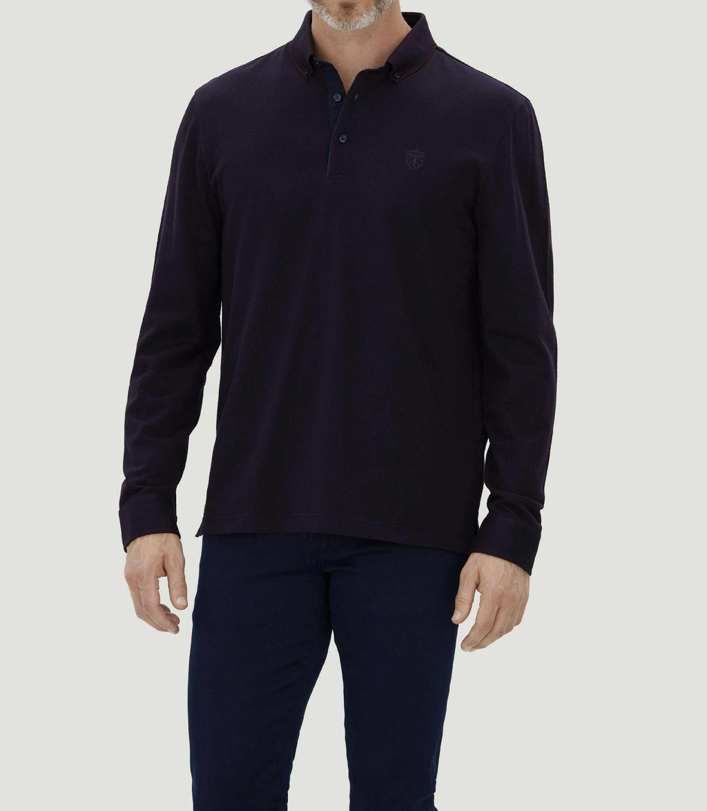 Polo jacquard à manches longues bordeaux "Camelia" - IZAC