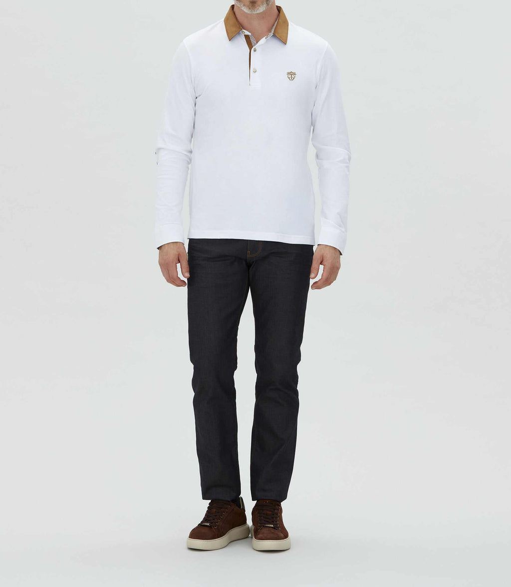 Polo manches longues blanc "Carl" - IZAC