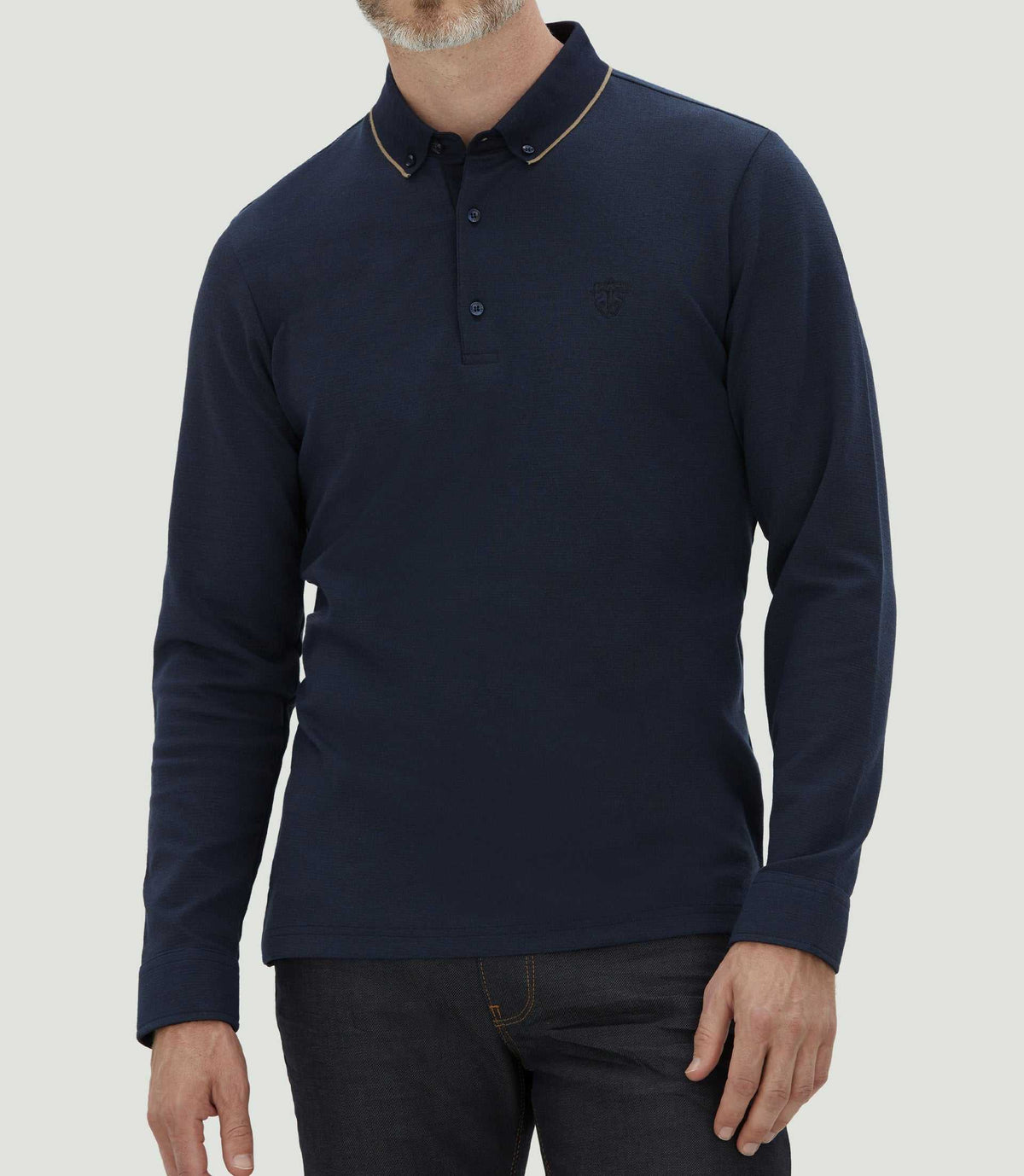 Polo jacquard manches longues marine "Colin" - IZAC