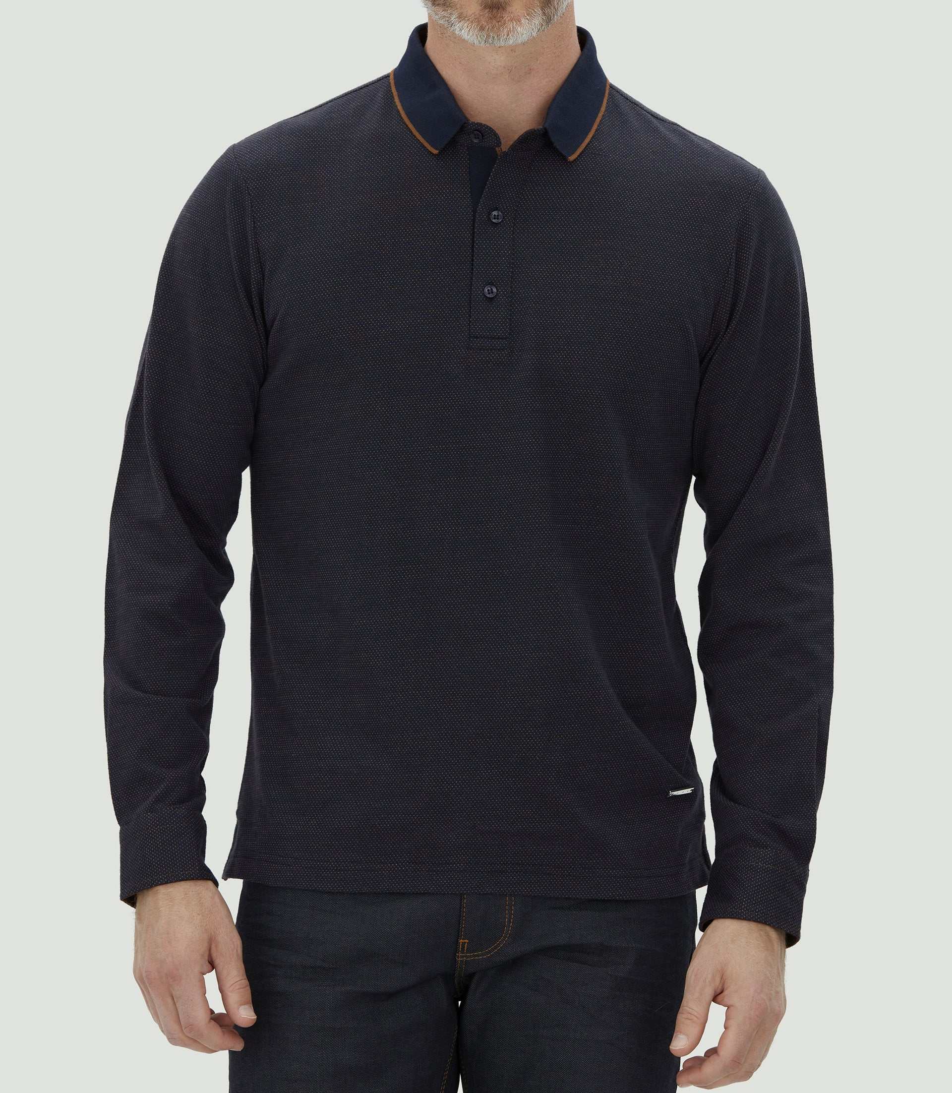 Polo jacquard manches longues marine "Cris" - IZAC