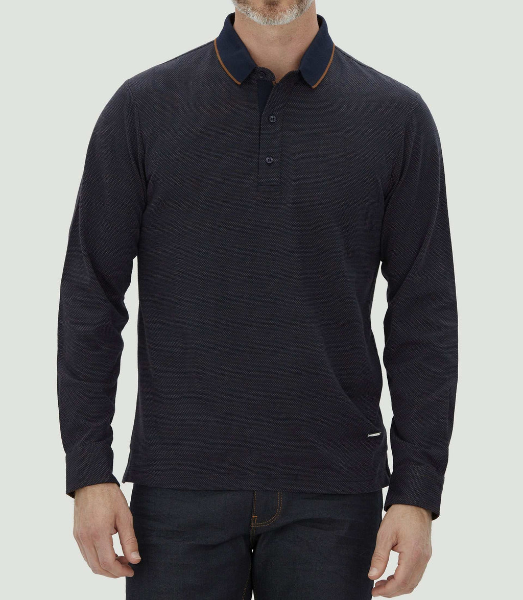 Polo jacquard manches longues marine "Cris" - IZAC