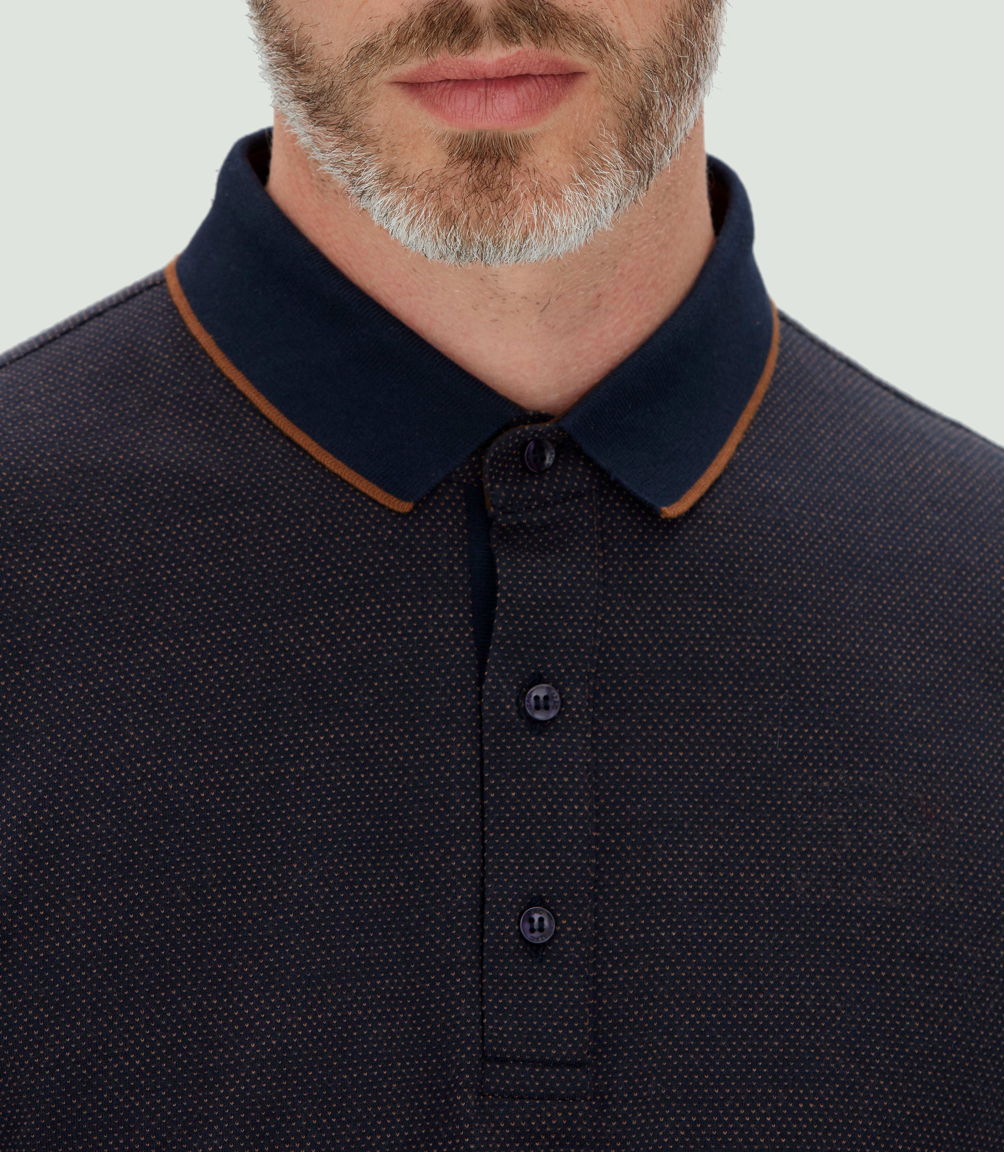 Polo jacquard manches longues marine "Cris" - IZAC