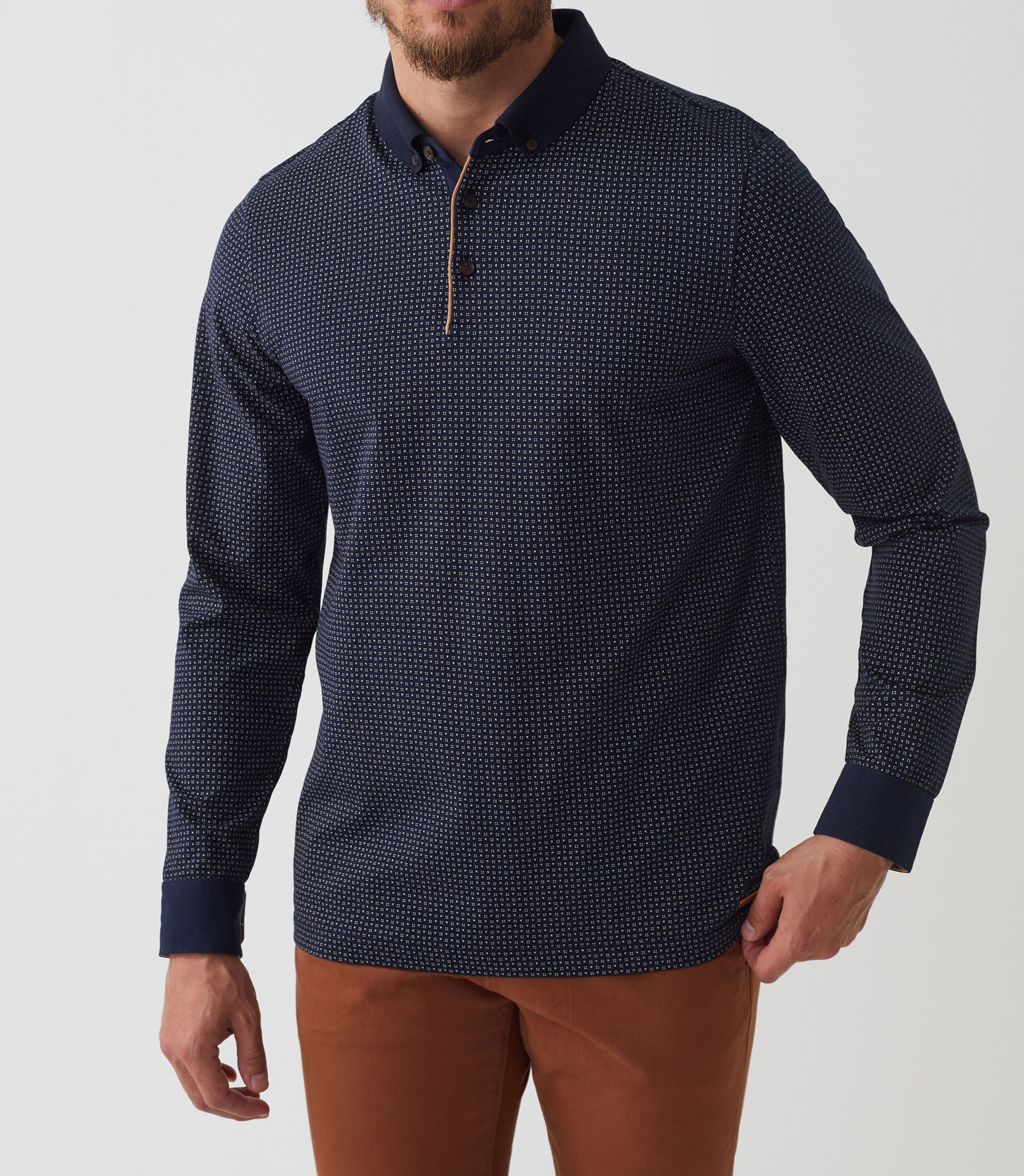 Polo manches longues marine "Daniel" - IZAC