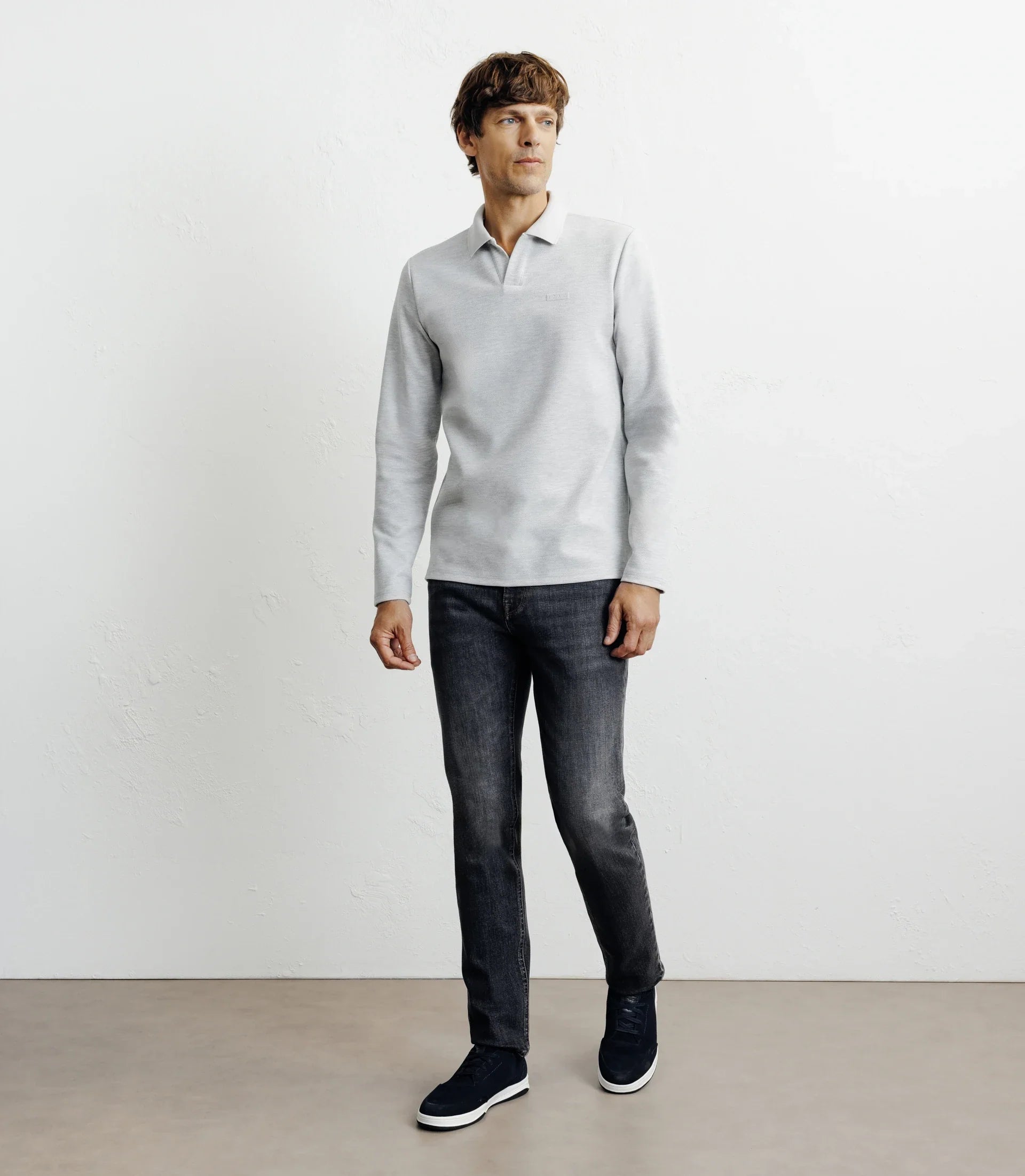 Polo col ouvert manches longues gris chine - IZAC