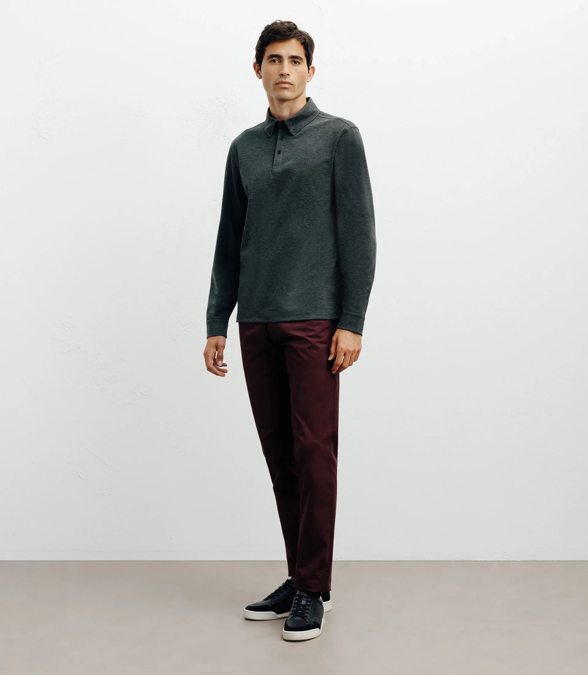 Polo boutonné manches longues anthracite - IZAC