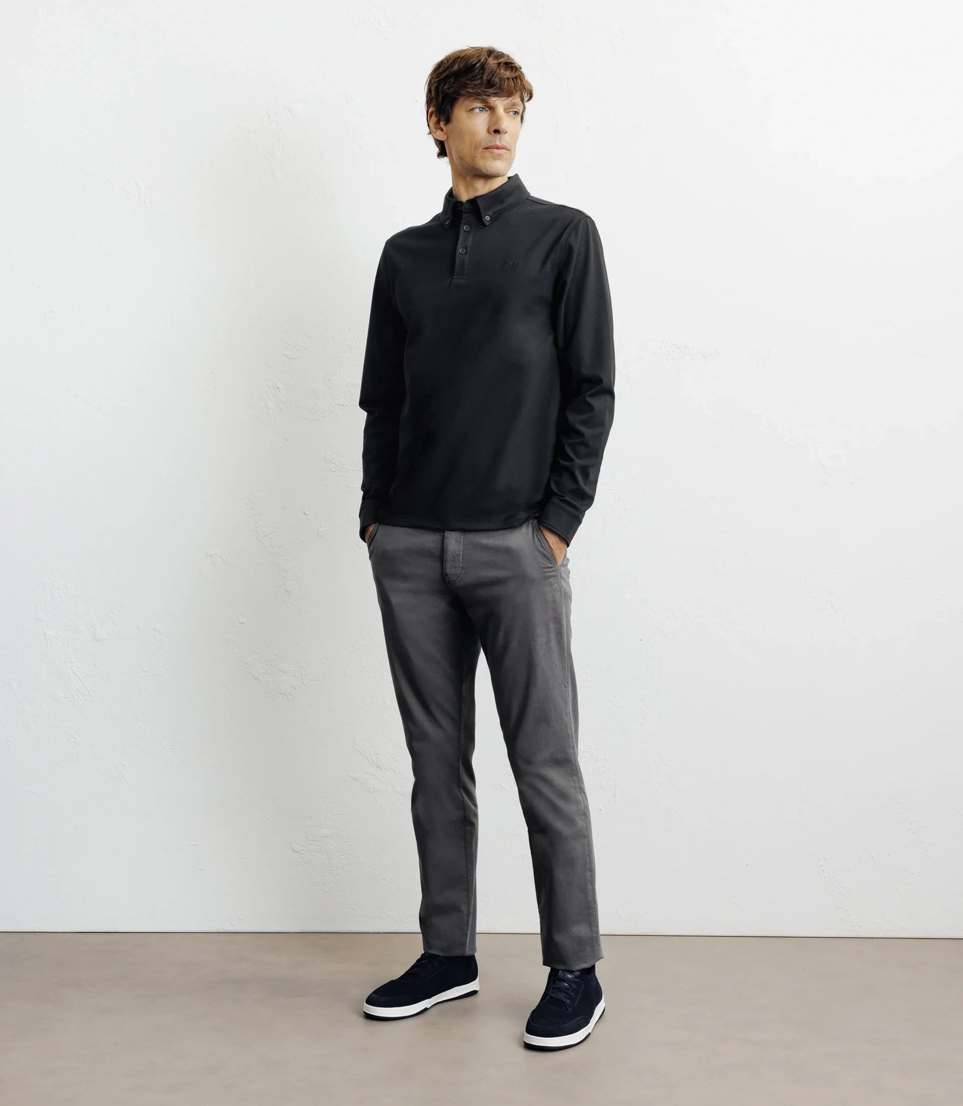 Polo boutonné manches longues noir - IZAC