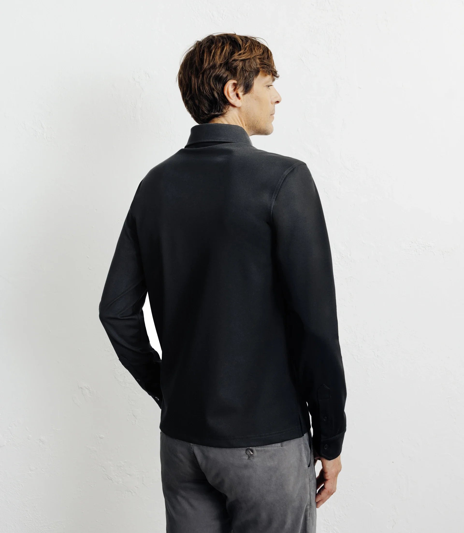 Polo boutonné manches longues noir - IZAC