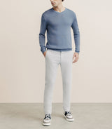 Pull col V manches longues bleu gris - IZAC