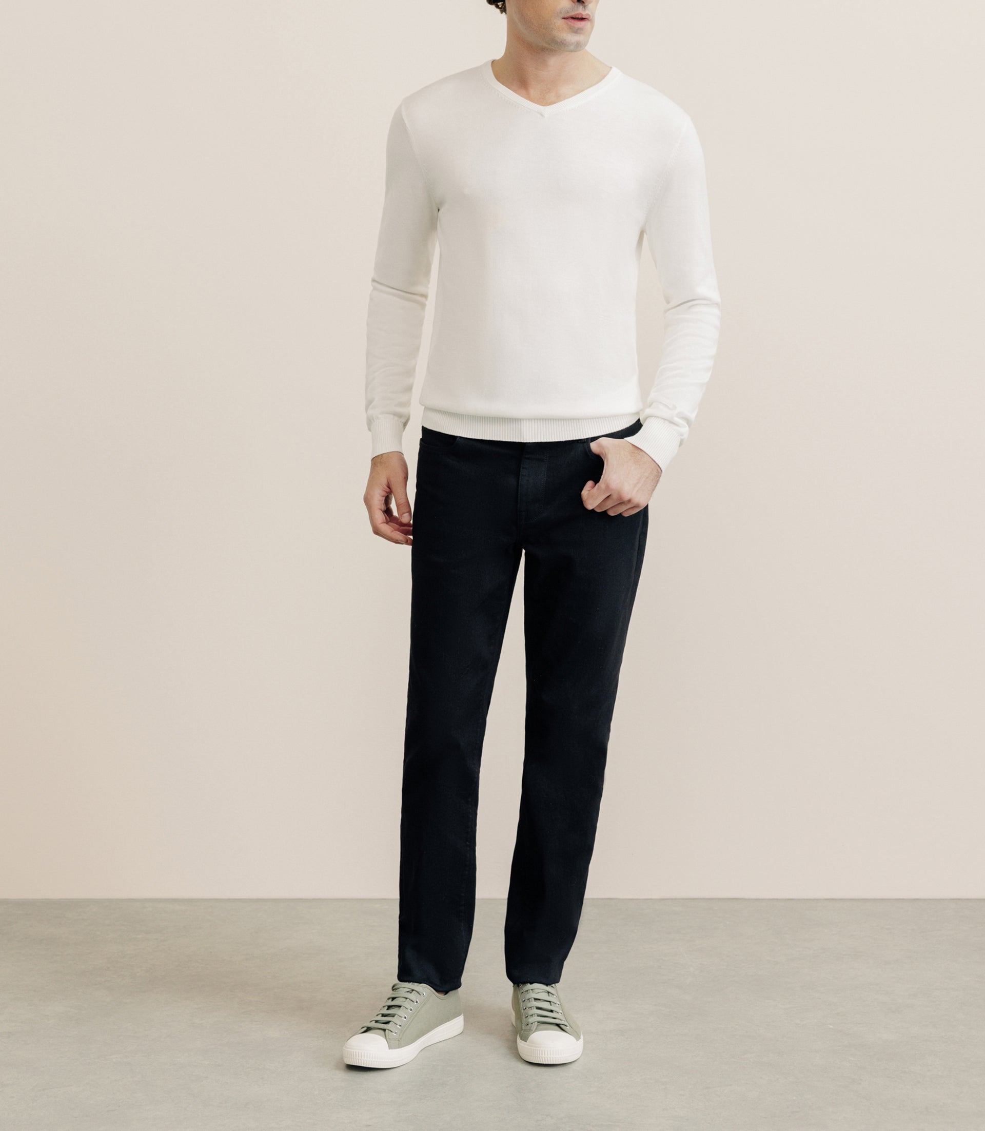 Pull col V manches longues écru - IZAC