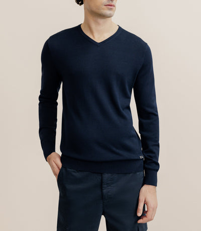 Pull col V manches longues marine - IZAC