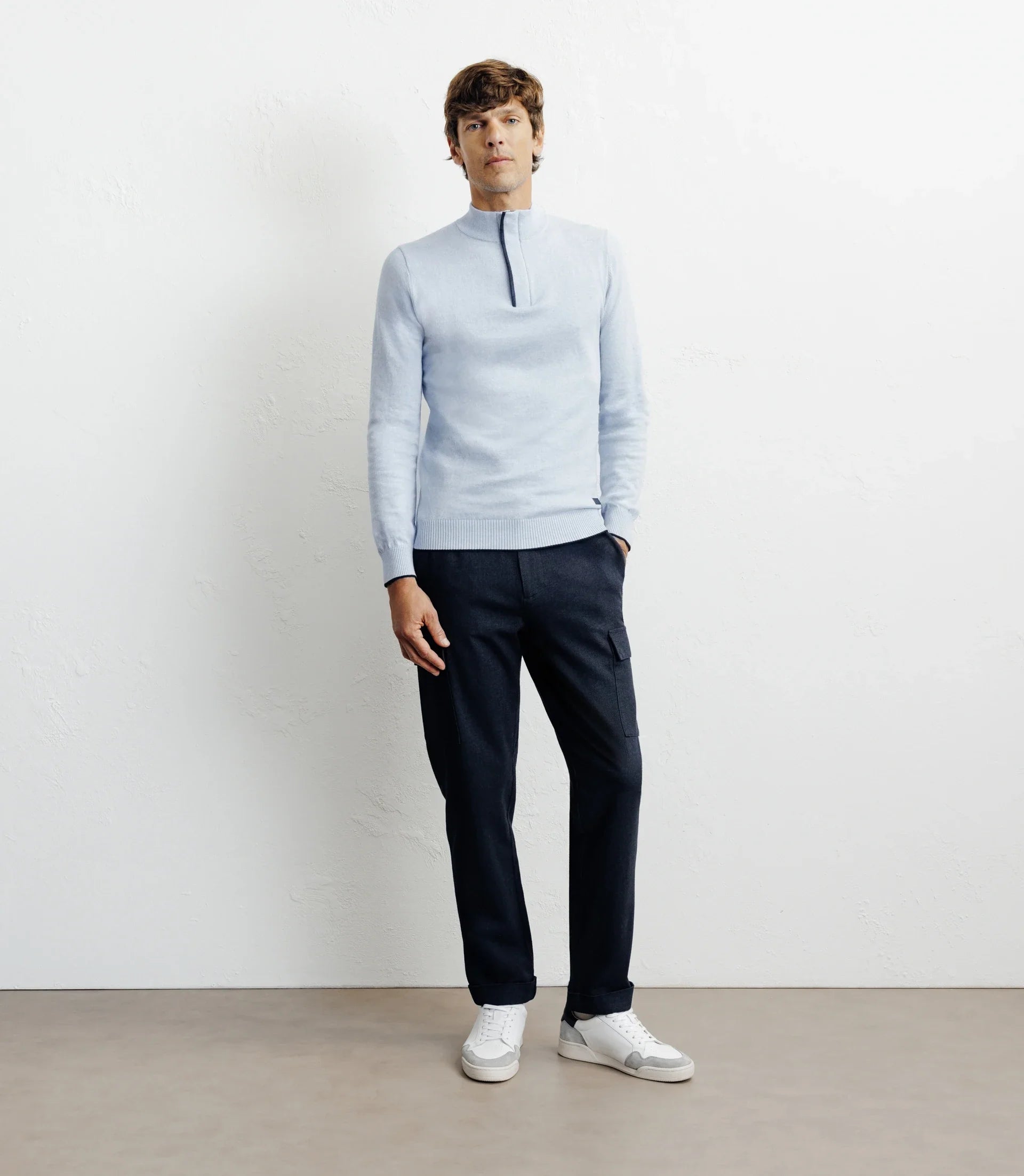 Pull col montant demi zippé bleu ciel - IZAC