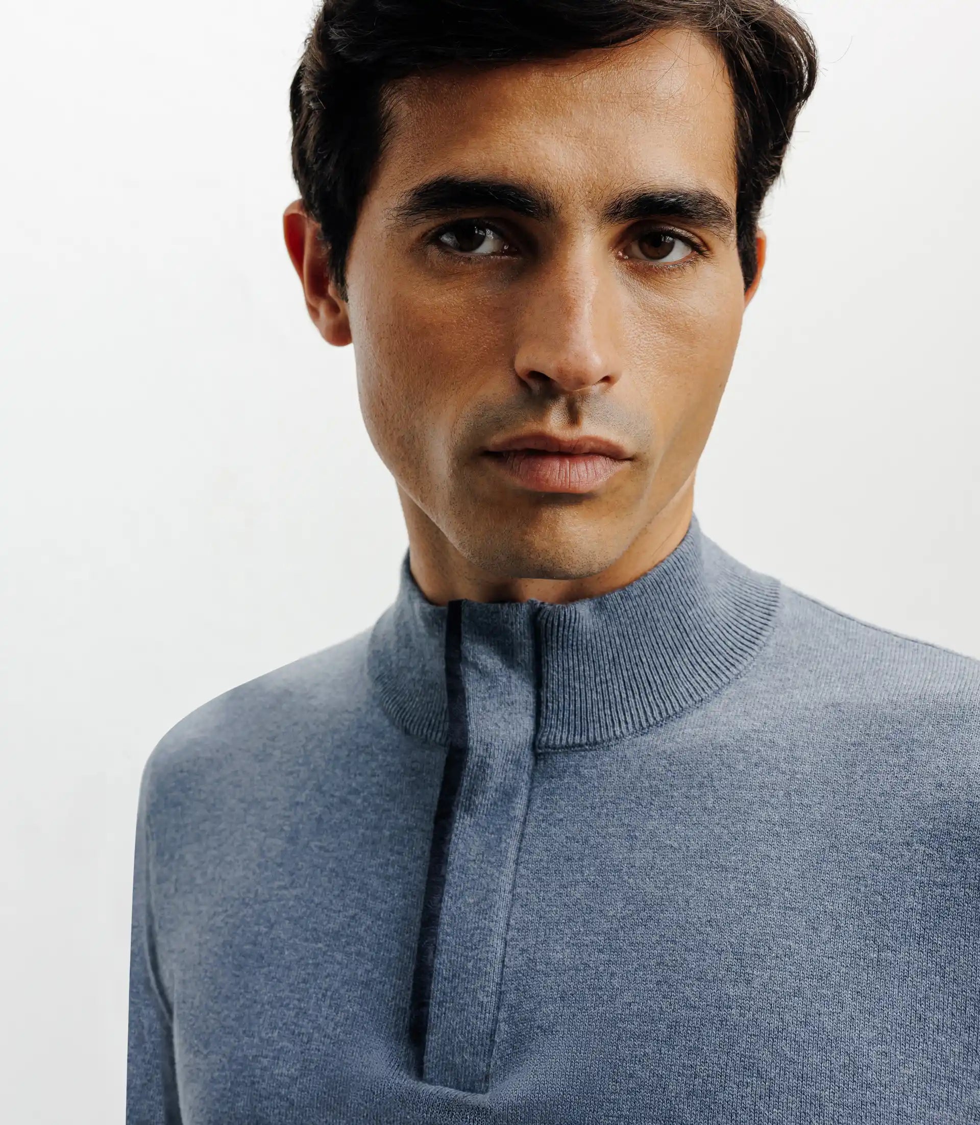 Pull col montant demi zippé indigo - IZAC