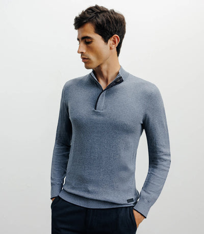 Pull col montant demi zippé indigo - IZAC