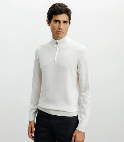 Pull demi zippé mérinos écru - IZAC